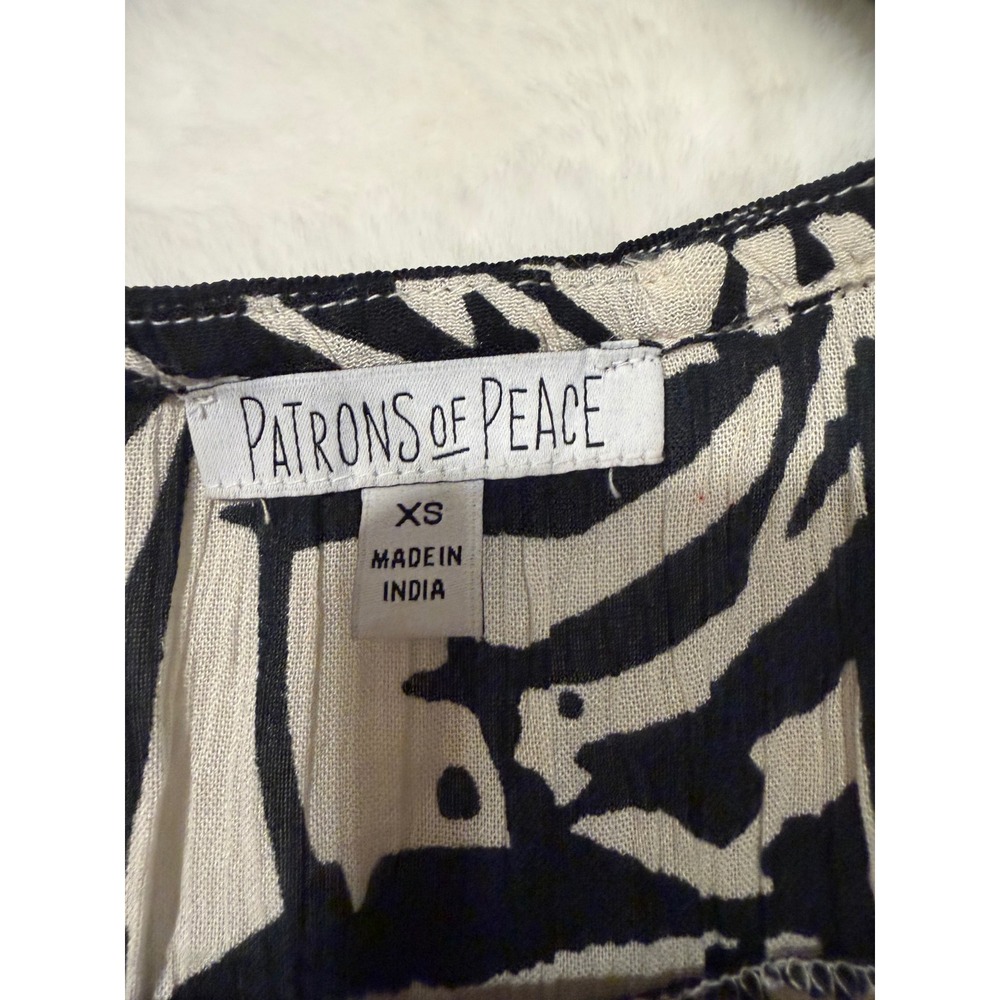 Patrons of Peace Black Ivory Mixed Print Sleeveless V-Neck Top XS 18022T - Picture 6 of 7